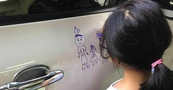 Con gái mẫu giáo lấy bút vẽ bậy lên xe ô tô, ông bố tức điên nhưng khi tiến lại gần xem kĩ bức tranh lại thay đổi thái độ